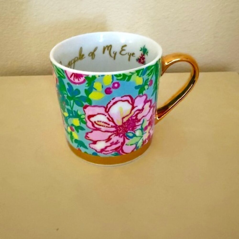 Lilly Pulitzer Floral Coffee Mug Fruity Flamingo Pineapple of My Eye Pink Blue